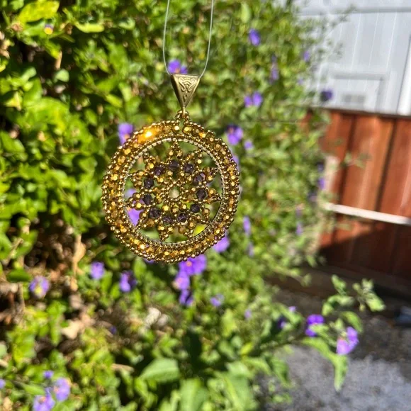HAND CRAFTED Statement Pendant with Bronze Gold and Purple - Picture 5 of 11